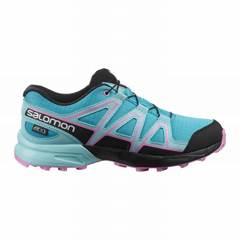 Salomon SPEEDCROSS CLIMASALOMON™ WATERPROOF - Kids Trail Running Shoes - Blue/Brown Turquoise - NZ (